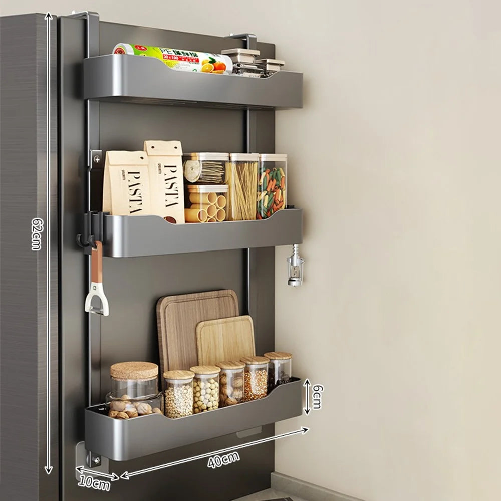 3 Tier Refrigerator Side Storage Rack Organizer Kitchen Spice Holder Shelf (3 Basket) - Tarnish - 1