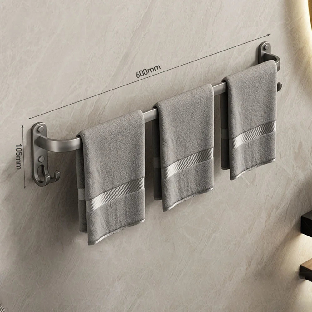 60cm Adhesive Bathroom Shelves Towel Holder No Drill Wall Mount Single Rod Metal Hanger for Towels / Clothes - 1