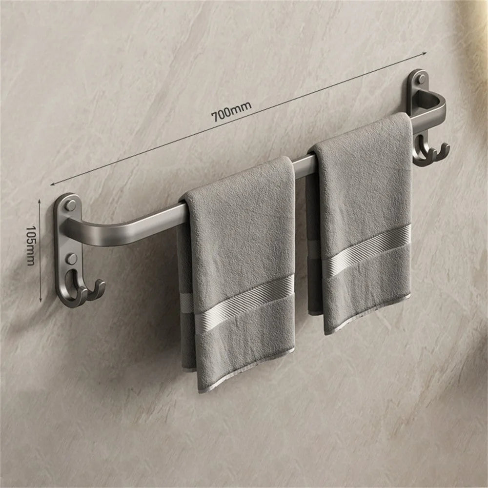 70cm Aluminum Towel Rack No Drilling Wall Mounted Single Bar Bathroom Towel Hanger Rod - 2