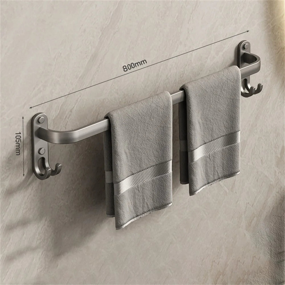 80cm Aluminum Towel Rack No Drilling Wall Mounted Single Bar Bathroom Towel Hanger Rod - 2