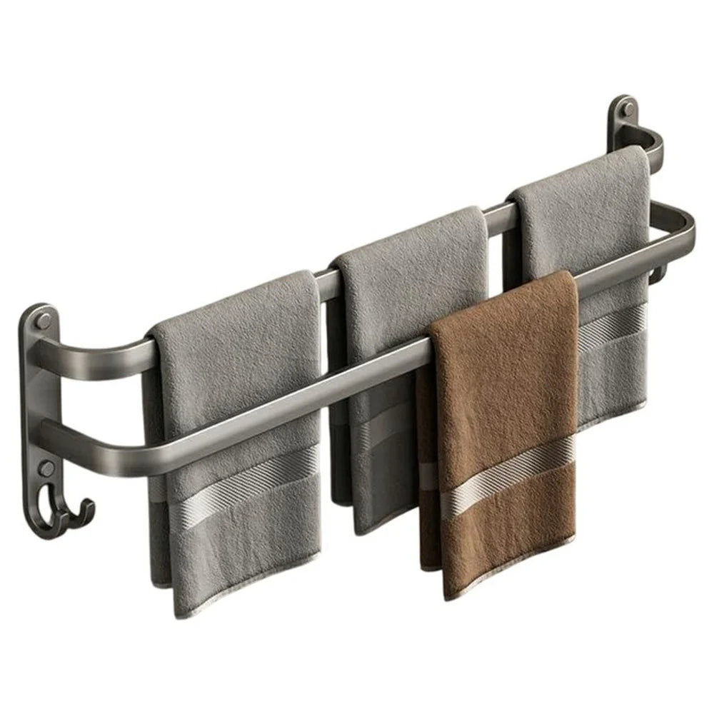 80cm Double Bar Aluminum Towel Rack Wall Mounted No Drilling Bathroom Towel Shelf Hanger - 1