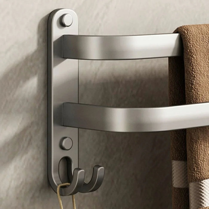 80cm Double Bar Aluminum Towel Rack Wall Mounted No Drilling Bathroom Towel Shelf Hanger - 2