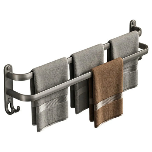70cm Double Bar Aluminum Towel Rack Wall Mounted No Drilling Bathroom Towel Shelf Hanger - 1