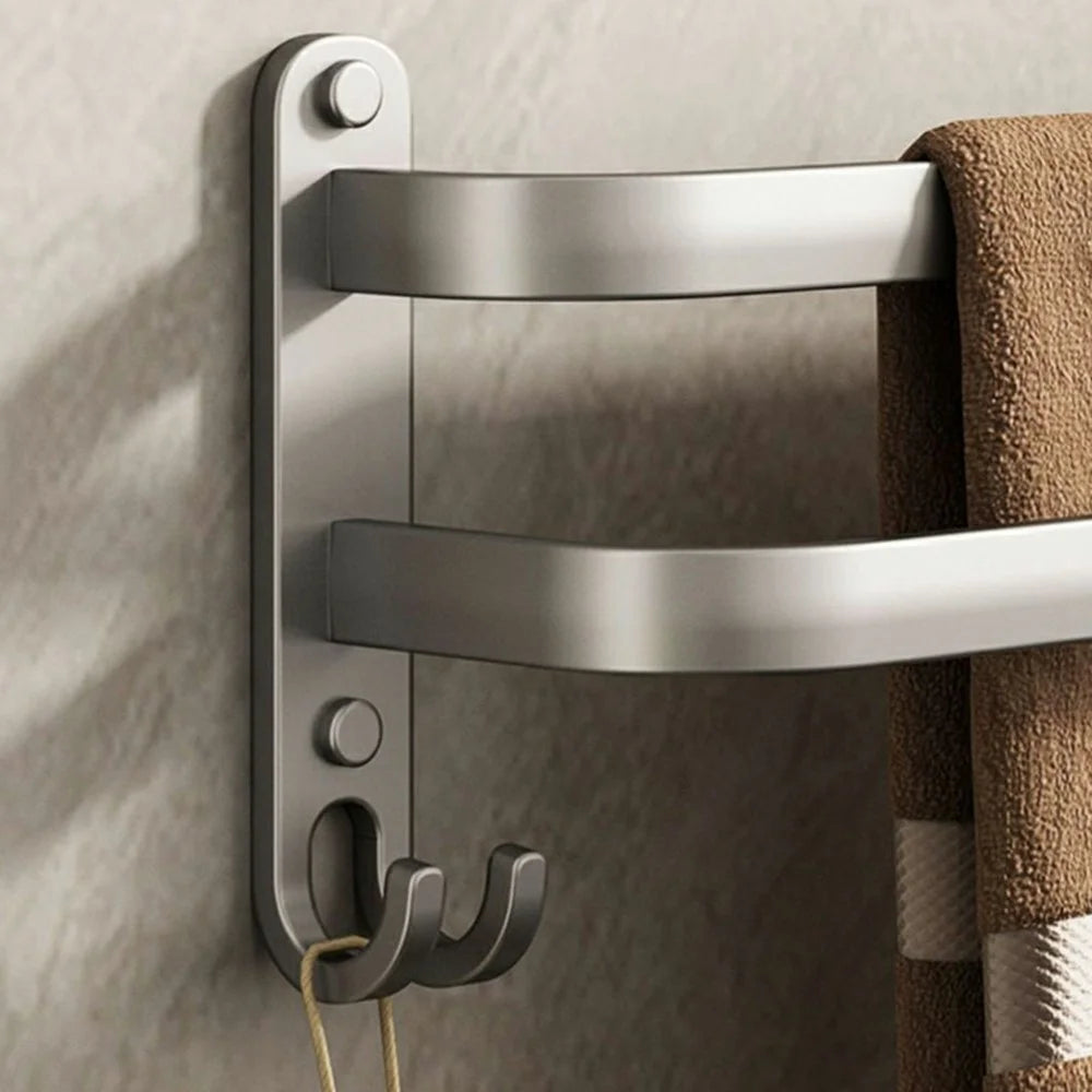 70cm Double Bar Aluminum Towel Rack Wall Mounted No Drilling Bathroom Towel Shelf Hanger - 2