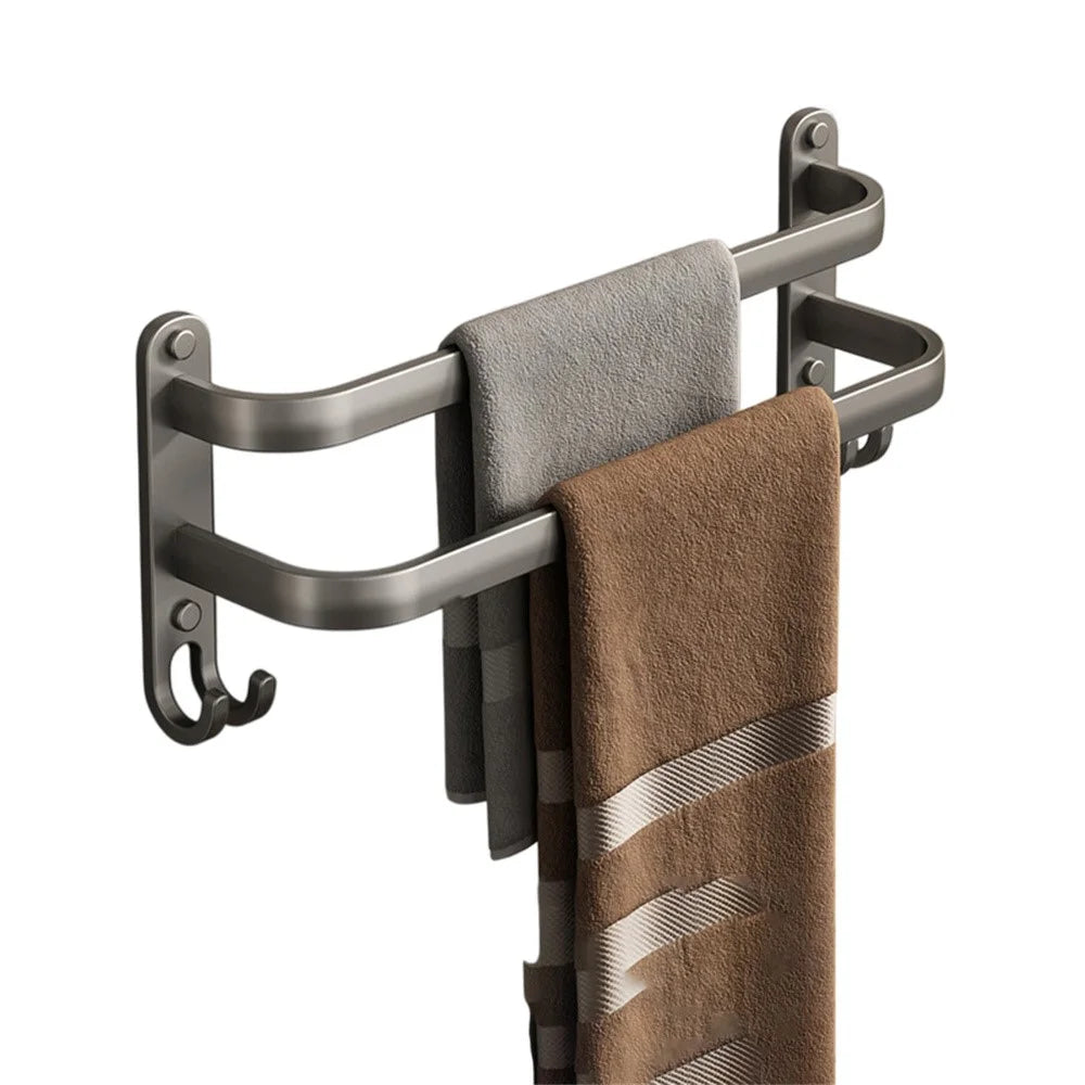 30cm Double Bar Aluminum Towel Rack Wall Mounted No Drilling Bathroom Towel Shelf Hanger - 1