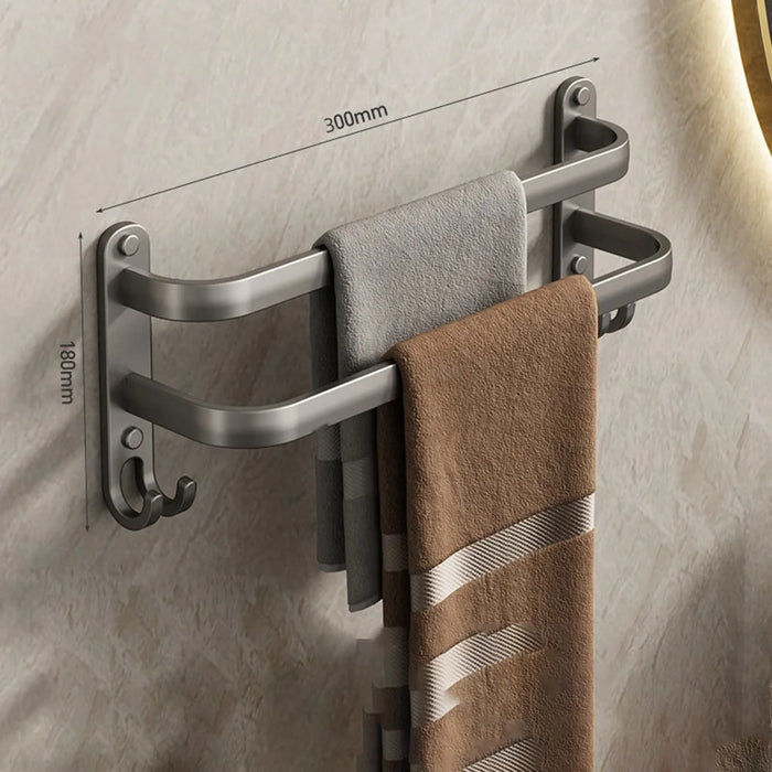 30cm Double Bar Aluminum Towel Rack Wall Mounted No Drilling Bathroom Towel Shelf Hanger - 3