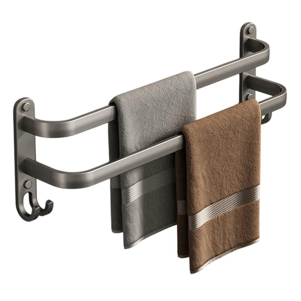 40cm Double Bar Aluminum Towel Rack Wall Mounted No Drilling Bathroom Towel Shelf Hanger - 1