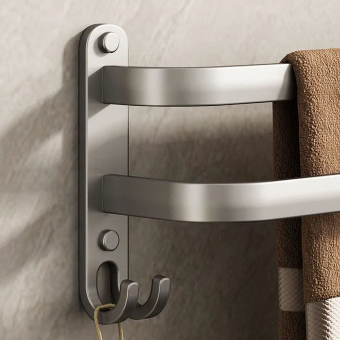 40cm Double Bar Aluminum Towel Rack Wall Mounted No Drilling Bathroom Towel Shelf Hanger - 2