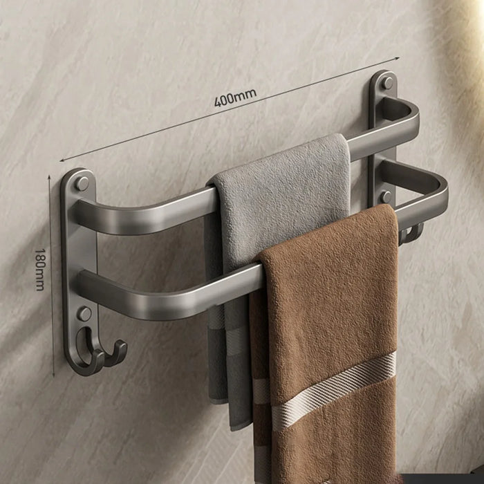 40cm Double Bar Aluminum Towel Rack Wall Mounted No Drilling Bathroom Towel Shelf Hanger - 3