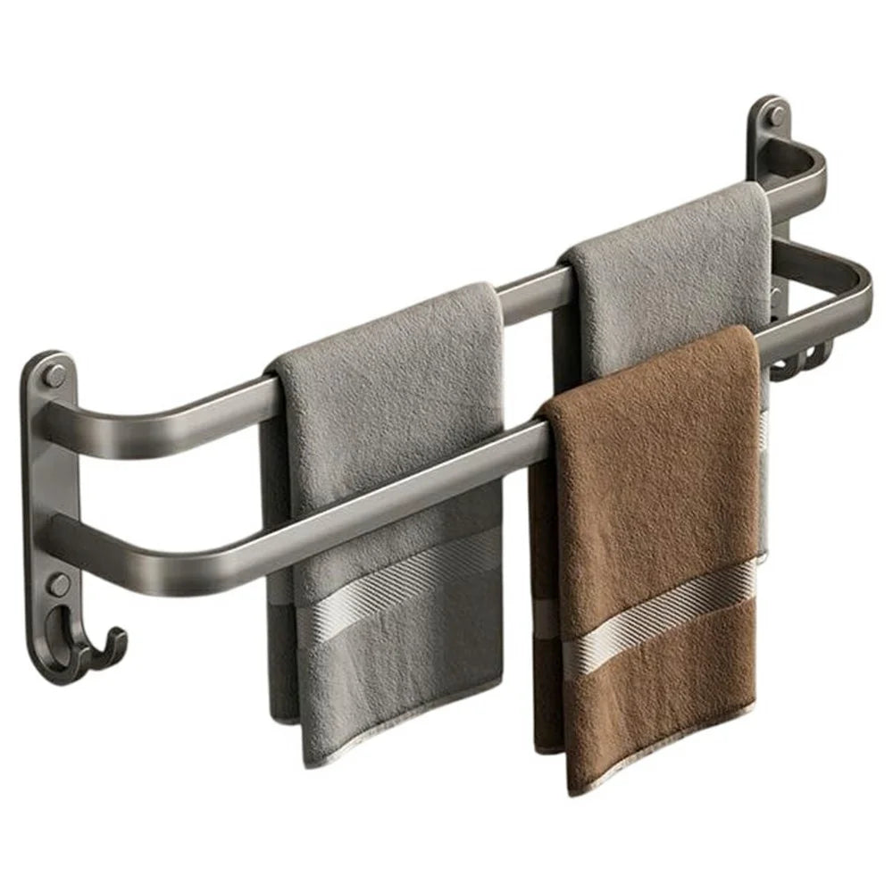60cm Double Bar Aluminum Towel Rack Wall Mounted No Drilling Bathroom Towel Shelf Hanger - 1