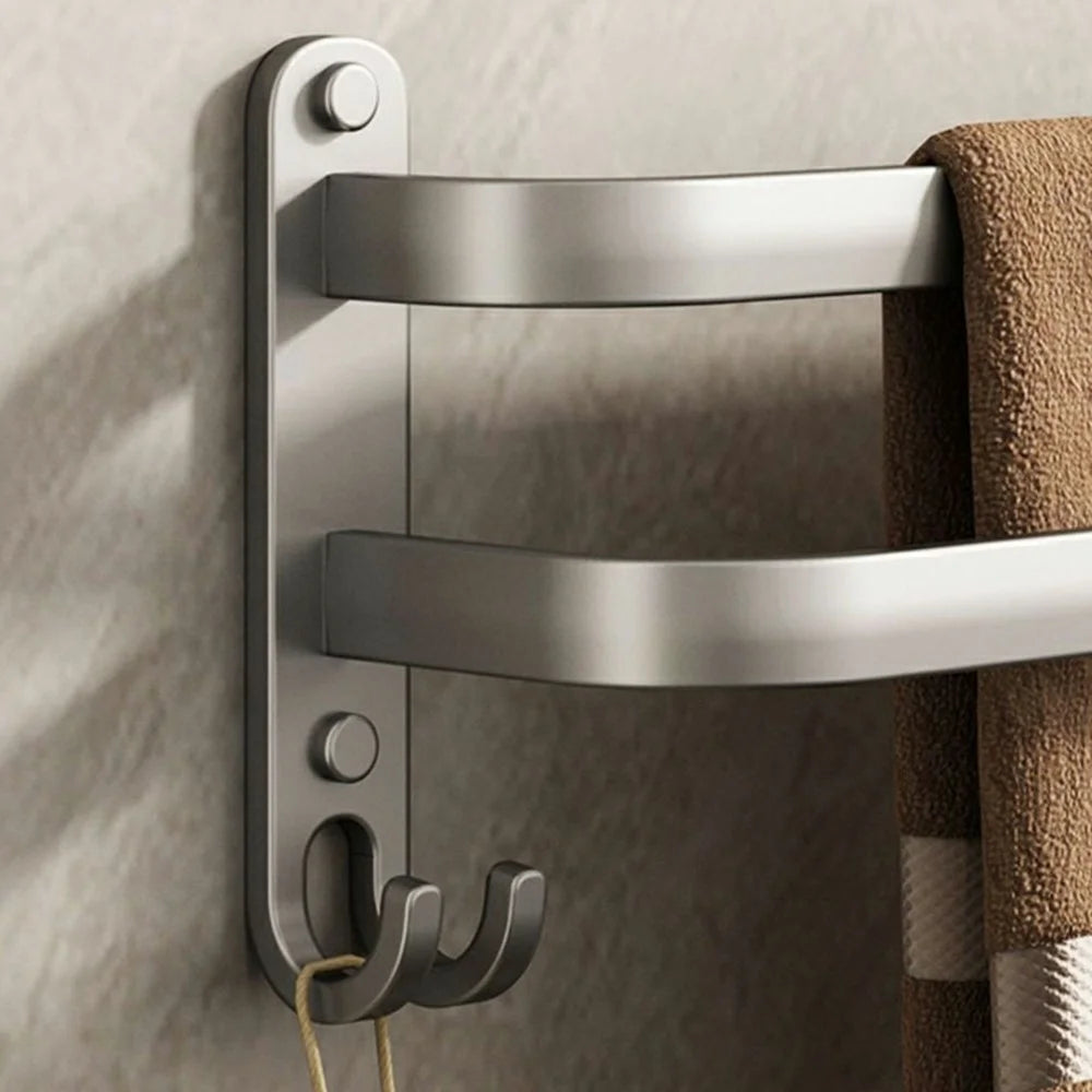 60cm Double Bar Aluminum Towel Rack Wall Mounted No Drilling Bathroom Towel Shelf Hanger - 2