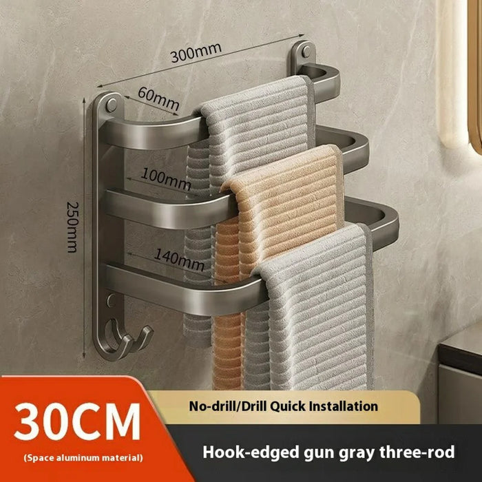 30cm 3 Layers Aluminum Towel Bar Wall Mounted No Drilling Bathroom Towel Rack Hanger - 2