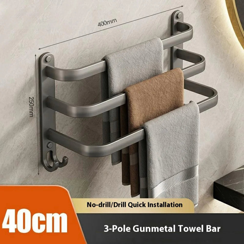 40cm 3 Layers Aluminum Towel Bar Wall Mounted No Drilling Bathroom Towel Rack Hanger - 2