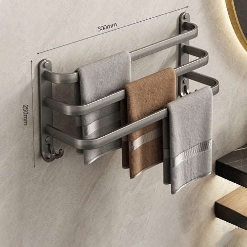 50cm 3-Rod Adhesive Bathroom Shelves Towel Holder No Drill Wall Mount Metal Hanger for Towels / Clothes - 1