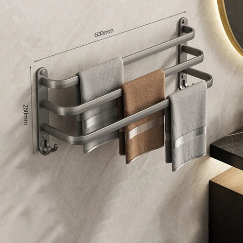 60cm 3-Rod Adhesive Bathroom Shelves Towel Holder No Drill Wall Mount Metal Hanger for Towels / Clothes - 1