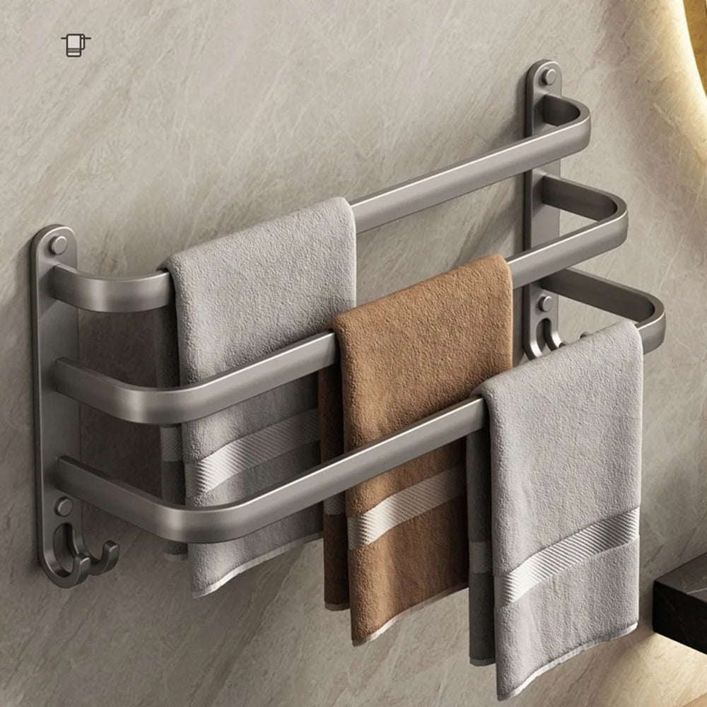 60cm 3-Rod Adhesive Bathroom Shelves Towel Holder No Drill Wall Mount Metal Hanger for Towels / Clothes - 2