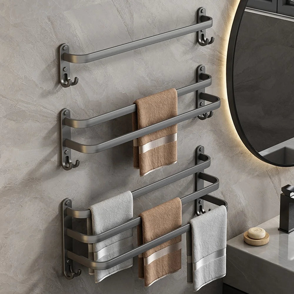 60cm 3-Rod Adhesive Bathroom Shelves Towel Holder No Drill Wall Mount Metal Hanger for Towels / Clothes - 4
