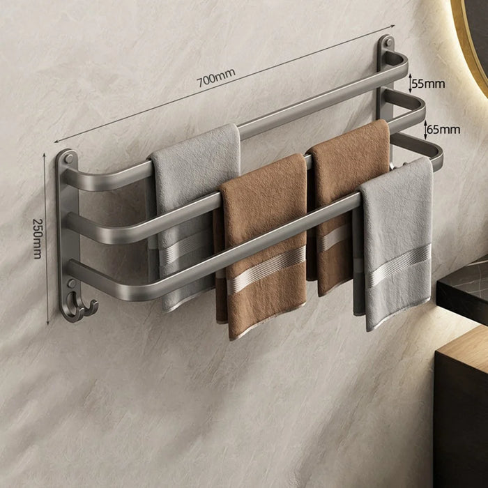 70cm 3-Rod Adhesive Bathroom Shelves Towel Holder No Drill Wall Mount Metal Hanger for Towels / Clothes - 1