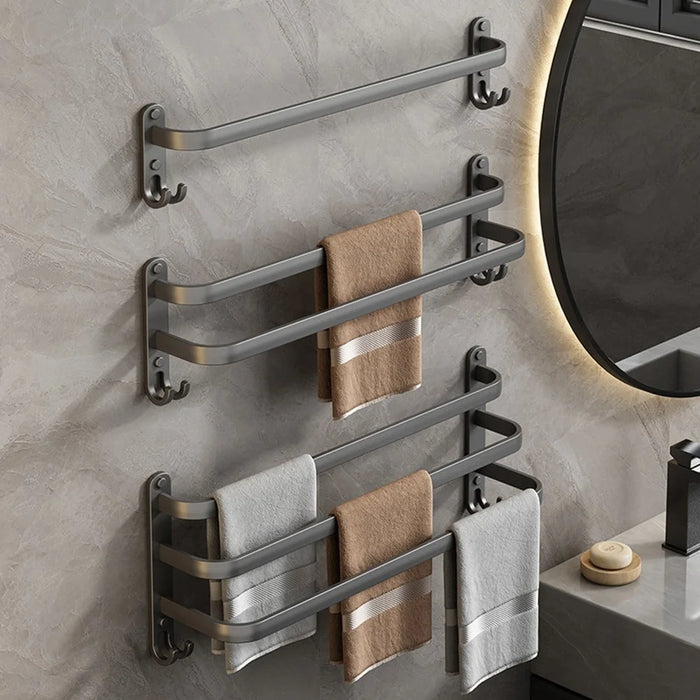 70cm 3-Rod Adhesive Bathroom Shelves Towel Holder No Drill Wall Mount Metal Hanger for Towels / Clothes - 3