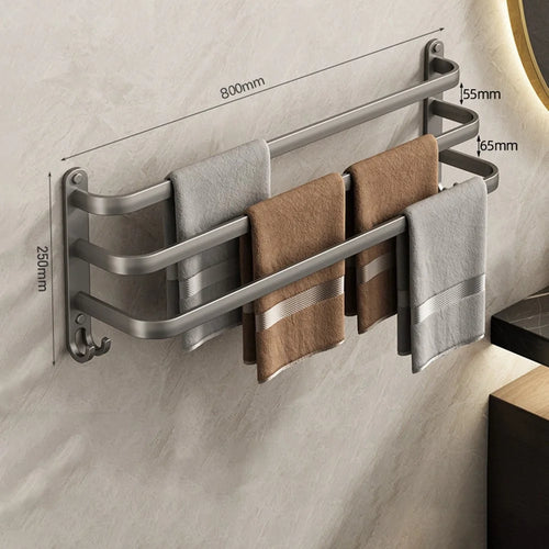 80cm 3-Rod Adhesive Bathroom Shelves Towel Holder No Drill Wall Mount Metal Hanger for Towels / Clothes - 1
