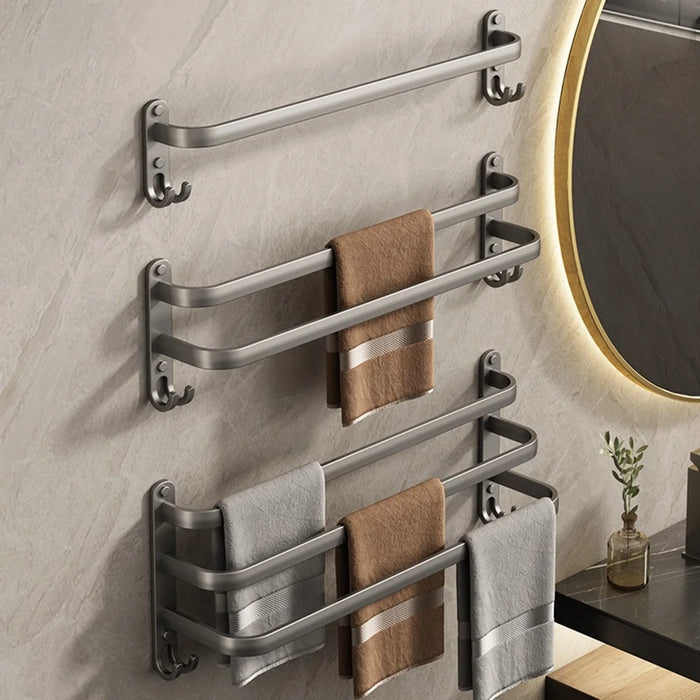 80cm 3-Rod Adhesive Bathroom Shelves Towel Holder No Drill Wall Mount Metal Hanger for Towels / Clothes - 2