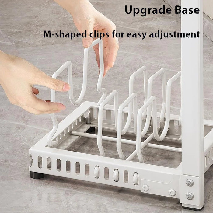 3 Tiers Kitchen Pot Rack Organizer Adjustable Height Carbon Steel Storage Shelf Cookware Holder - Black - 2