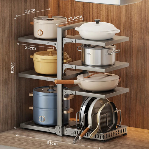 For Kitchen Pot Rack 7 Tier Adjustable Carbon Steel Organizer Under Sink Cabinet Storage Shelf - Grey - 1