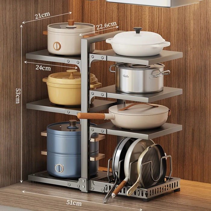 For Kitchen Pot Rack 7 Tier Adjustable Carbon Steel Organizer Under Sink Cabinet Storage Shelf - Grey - 1