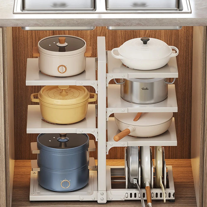 For Kitchen Pot Rack 7 Tier Adjustable Carbon Steel Organizer Under Sink Cabinet Storage Shelf - Grey - 2