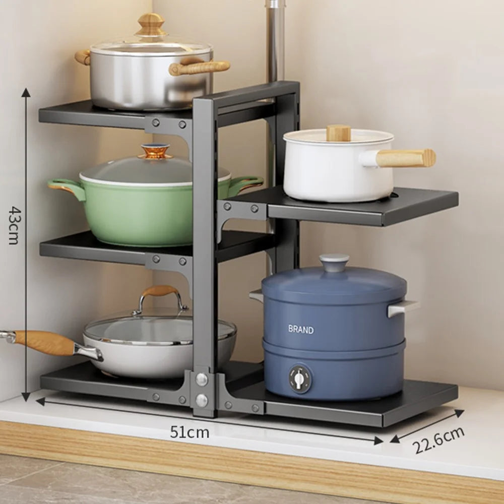 Adjustable 5-Tier Double-Sided Pot Rack Organizer for Kitchen Cabinet Under Sink Storage Shelf - Tarnish - 1