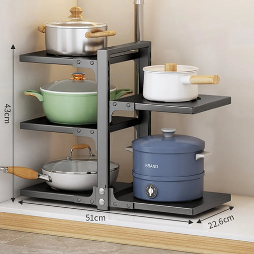 Adjustable 5-Tier Double-Sided Pot Rack Organizer for Kitchen Cabinet Under Sink Storage Shelf - Tarnish - 1
