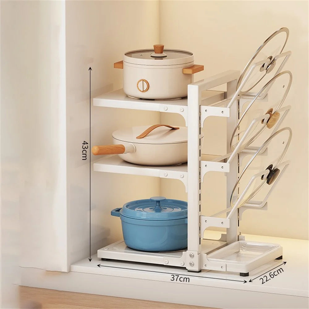 Adjustable 3-Tier Kitchen Pot Rack Organizer Carbon Steel Storage Shelf Cookware Holder - White - 2