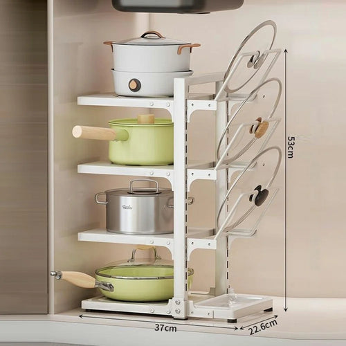Adjustable 4-Tier Kitchen Pot Rack Organizer Carbon Steel Storage Shelf Cookware Holder - White - 1