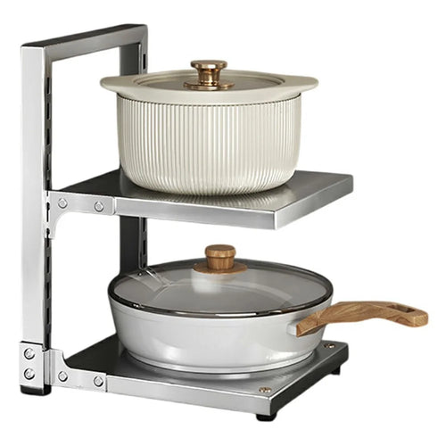 2 Tier Kitchen Pot Rack Organizer Stainless Steel Adjustable Storage Shelf Cabinet Organizer - 1