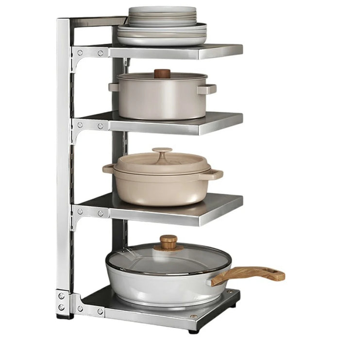 4 Tier Kitchen Pot Rack Organizer Stainless Steel Adjustable Storage Shelf Cabinet Organizer - 1