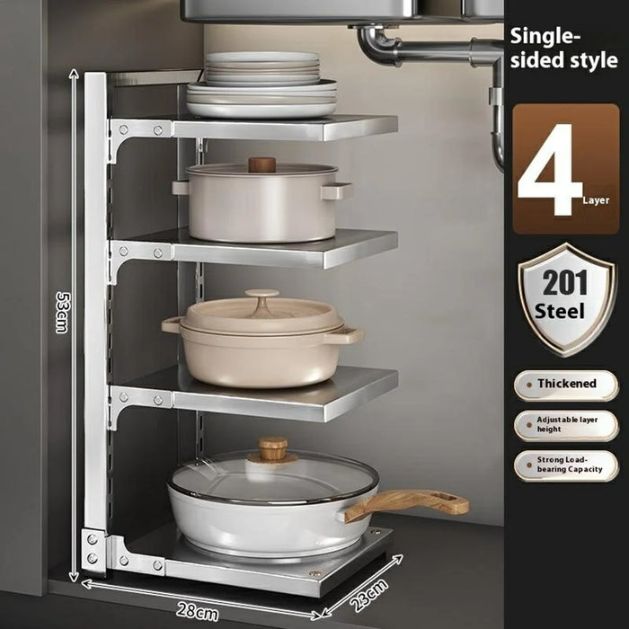 4 Tier Kitchen Pot Rack Organizer Stainless Steel Adjustable Storage Shelf Cabinet Organizer - 2