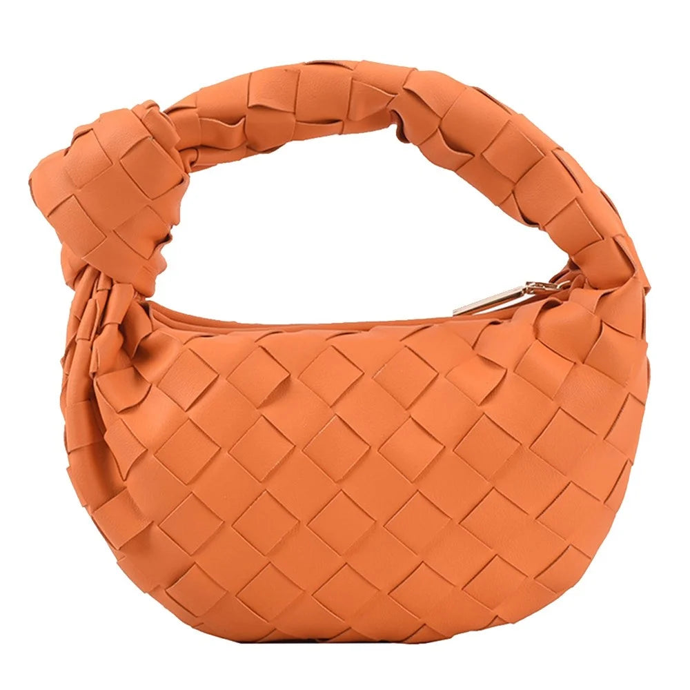 Women's Handbag PU Leather Woven Fashionable Knot Purse Woven Handmade Handmade Clutch Hand Bag - Orange - 1
