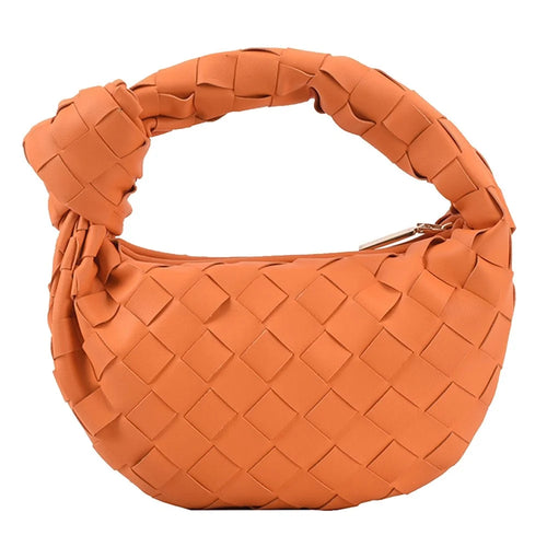 Women's Handbag PU Leather Woven Fashionable Knot Purse Woven Handmade Handmade Clutch Hand Bag - Orange - 1