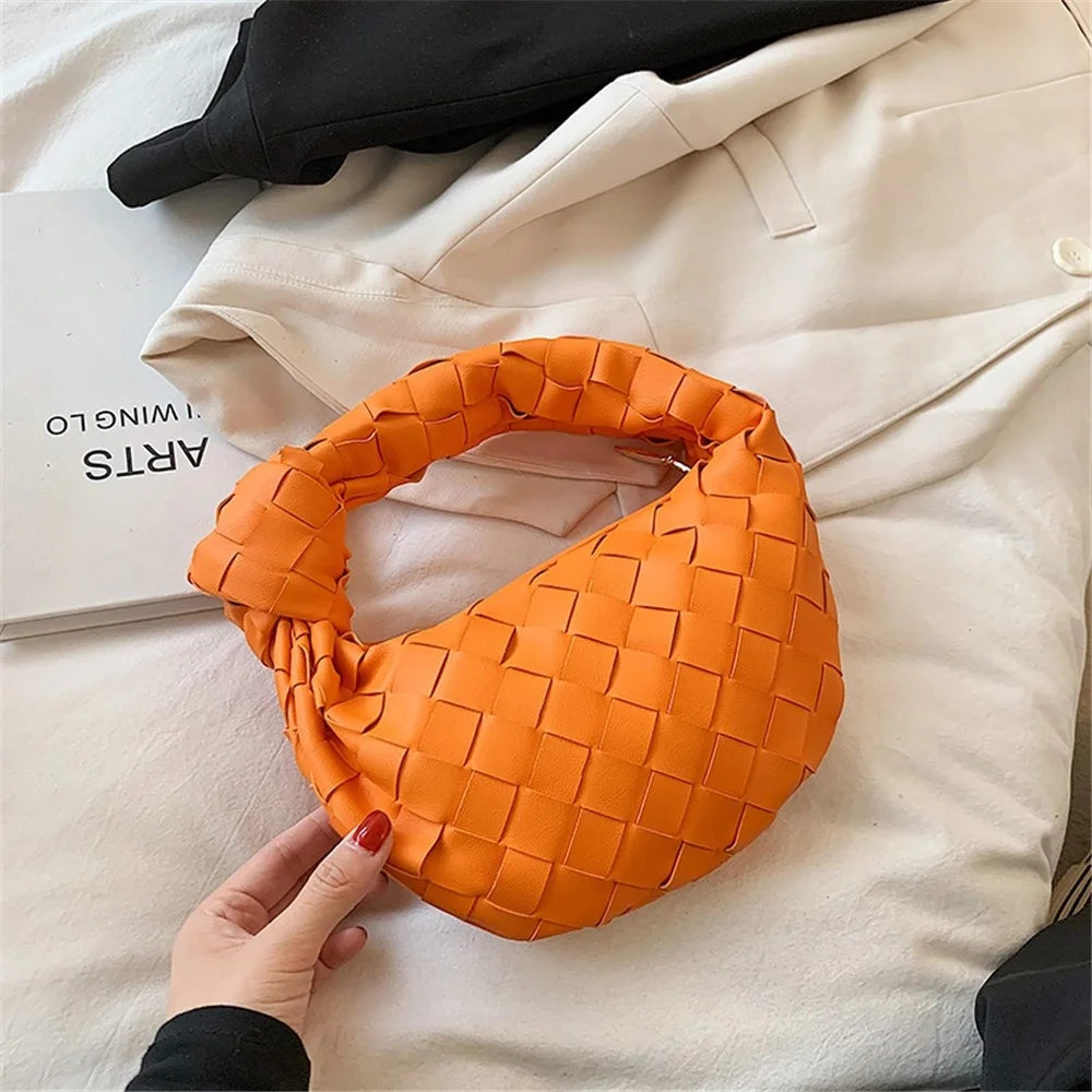 Women's Handbag PU Leather Woven Fashionable Knot Purse Woven Handmade Handmade Clutch Hand Bag - Orange - 2