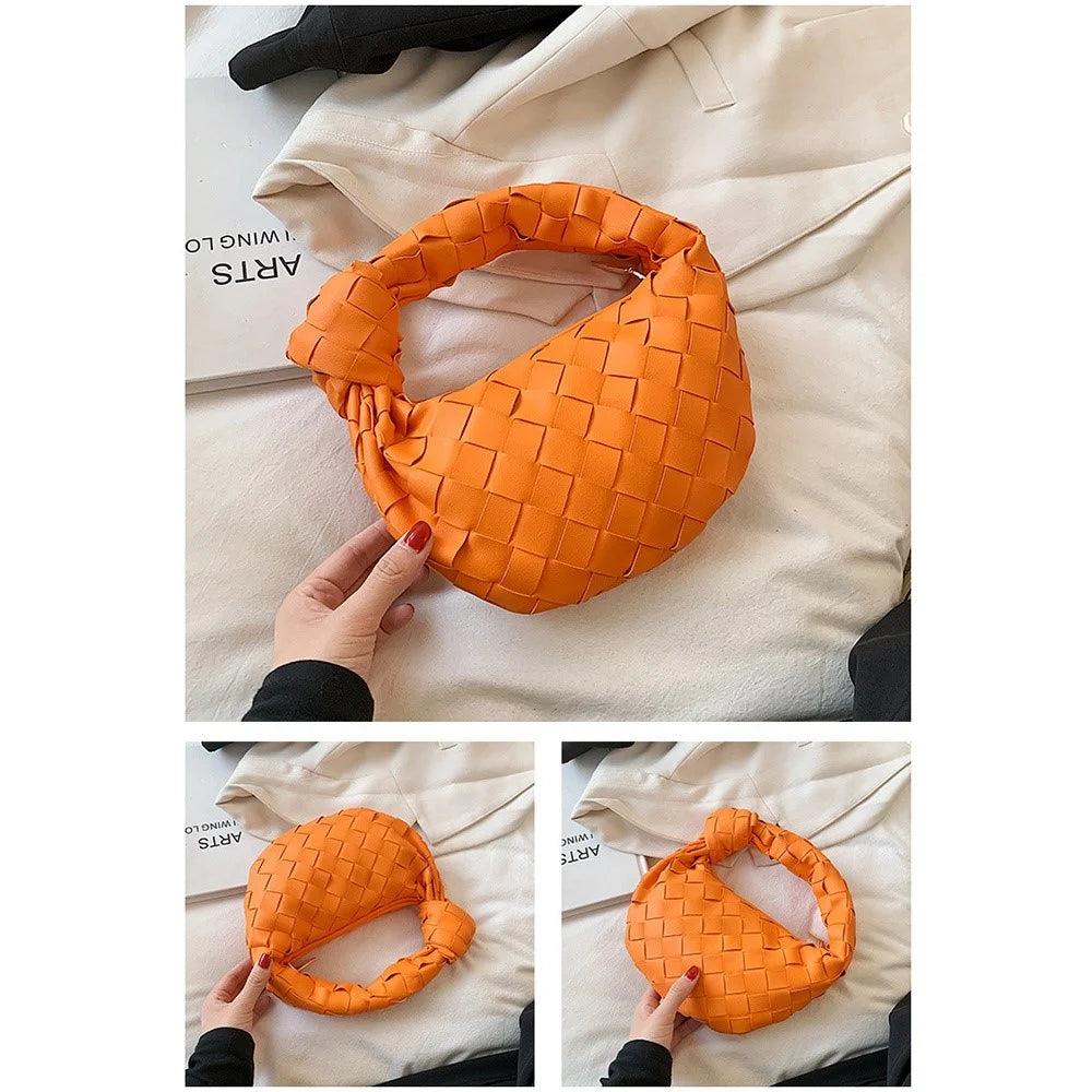 Women's Handbag PU Leather Woven Fashionable Knot Purse Woven Handmade Handmade Clutch Hand Bag - Orange - 3