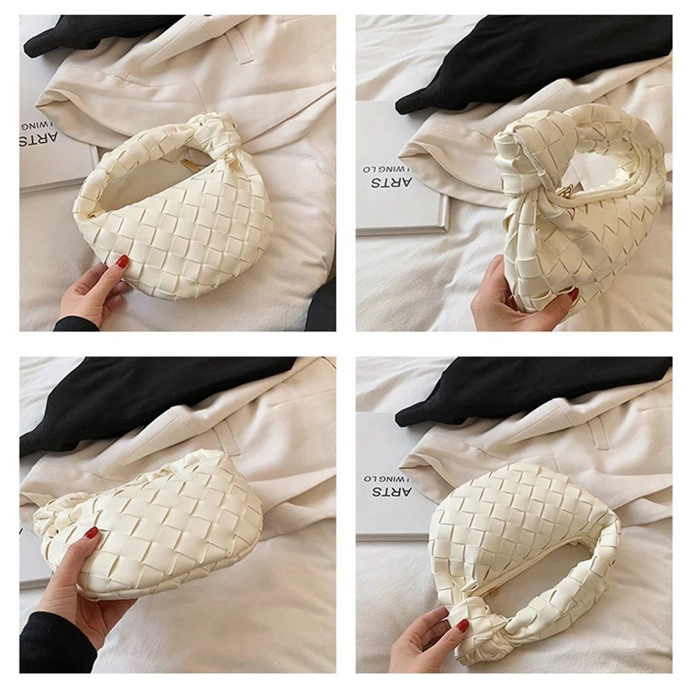Women's Handbag PU Leather Woven Fashionable Knot Purse Woven Handmade Handmade Clutch Hand Bag - Orange - 4