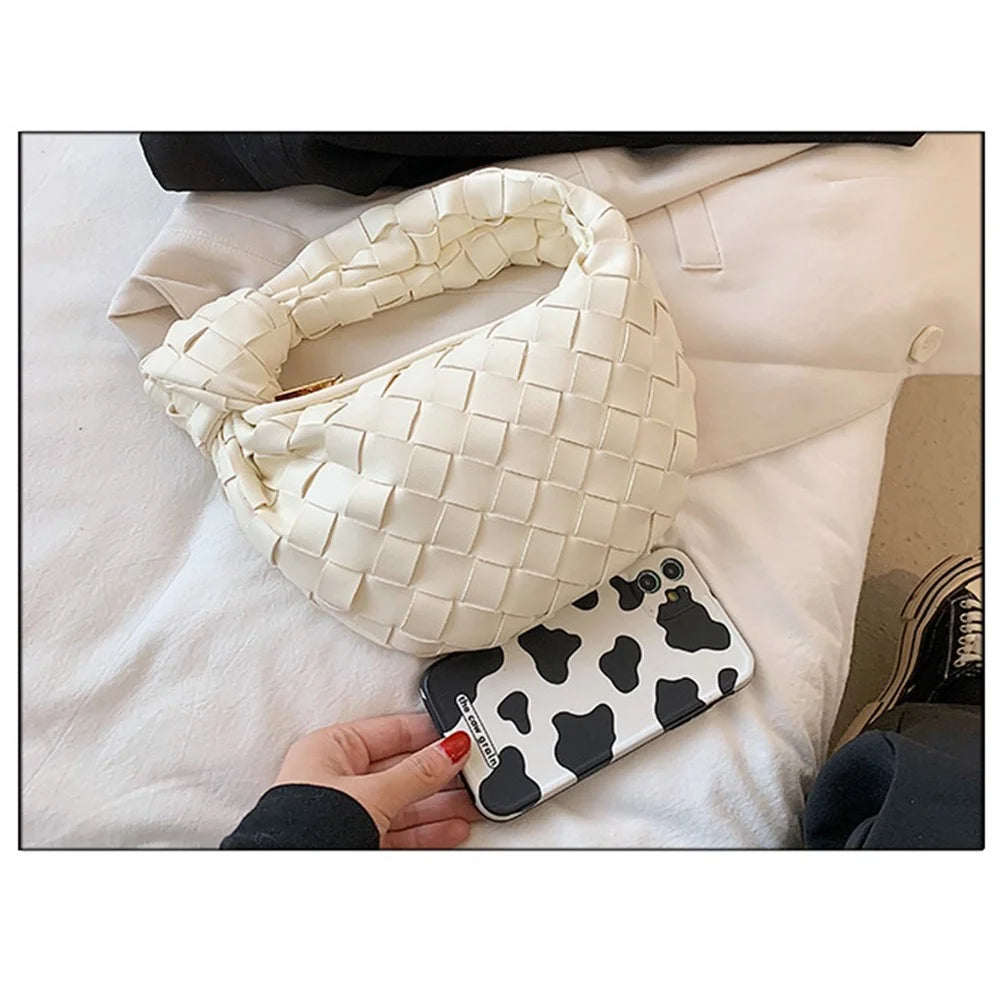 Women's Handbag PU Leather Woven Fashionable Knot Purse Woven Handmade Handmade Clutch Hand Bag - Orange - 6