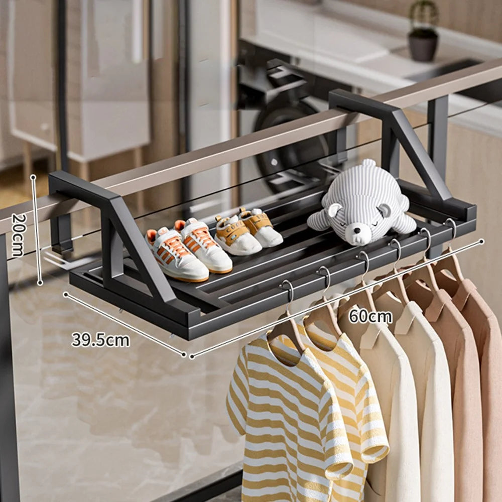 60x39.5x20cm Balcony Drying Rack Window Railing Clothes Hanger Shoe Drying Rack for Home - Black - 1