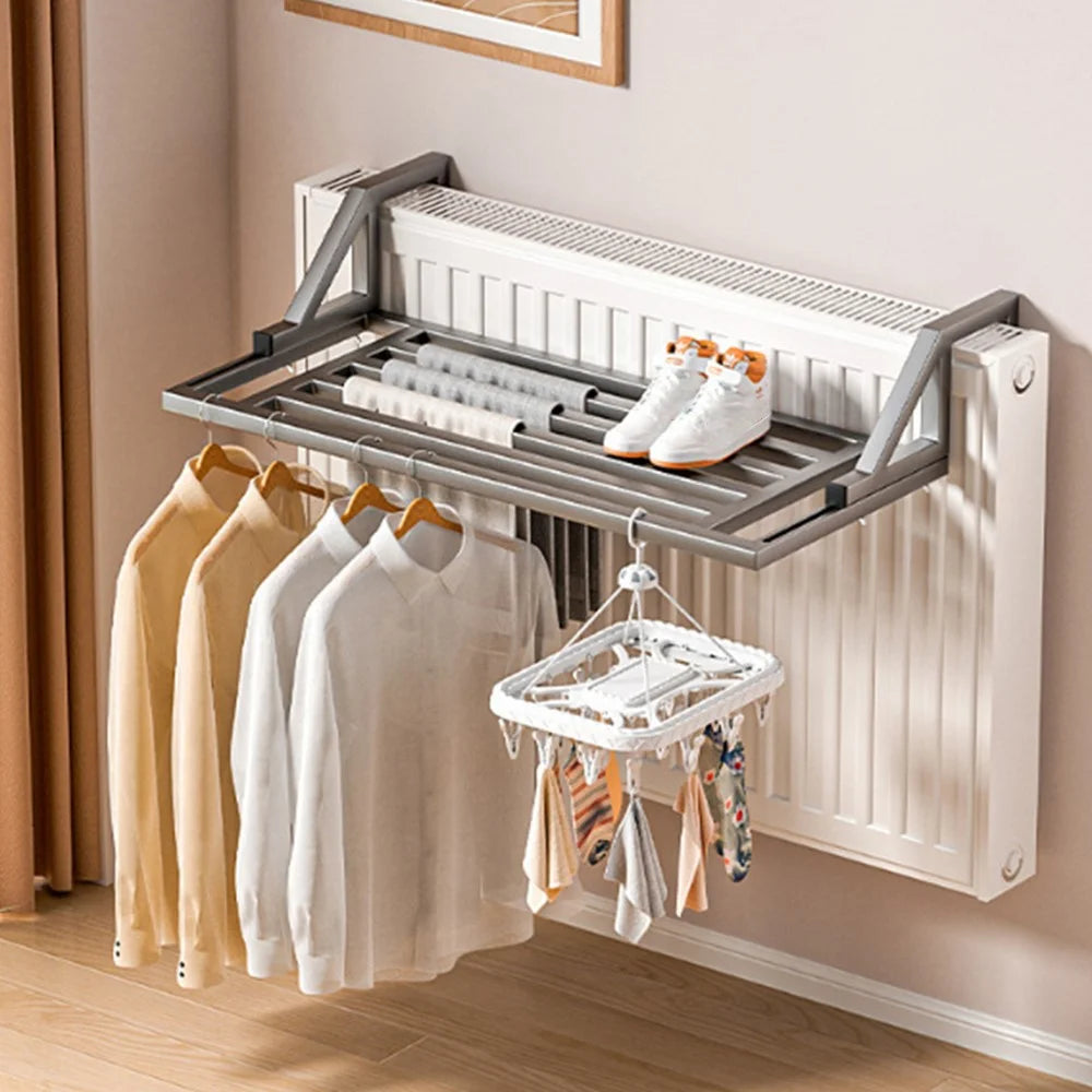 60x39.5x20cm Balcony Drying Rack Window Railing Clothes Hanger Shoe Drying Rack for Home - Black - 2