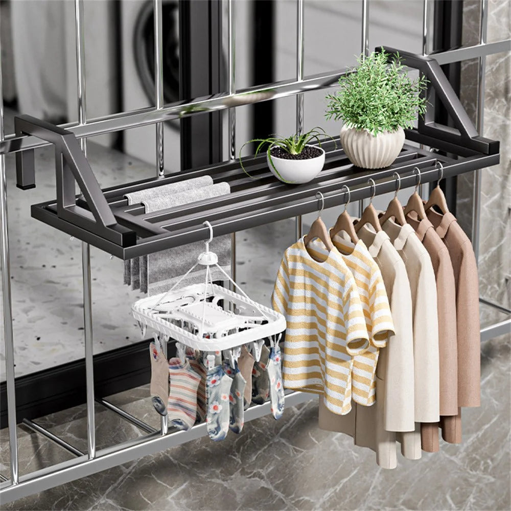 100x39.5x20cm Balcony Drying Rack Window Railing Clothes Hanger Shoe Drying Rack for Home - Tarnish - 6