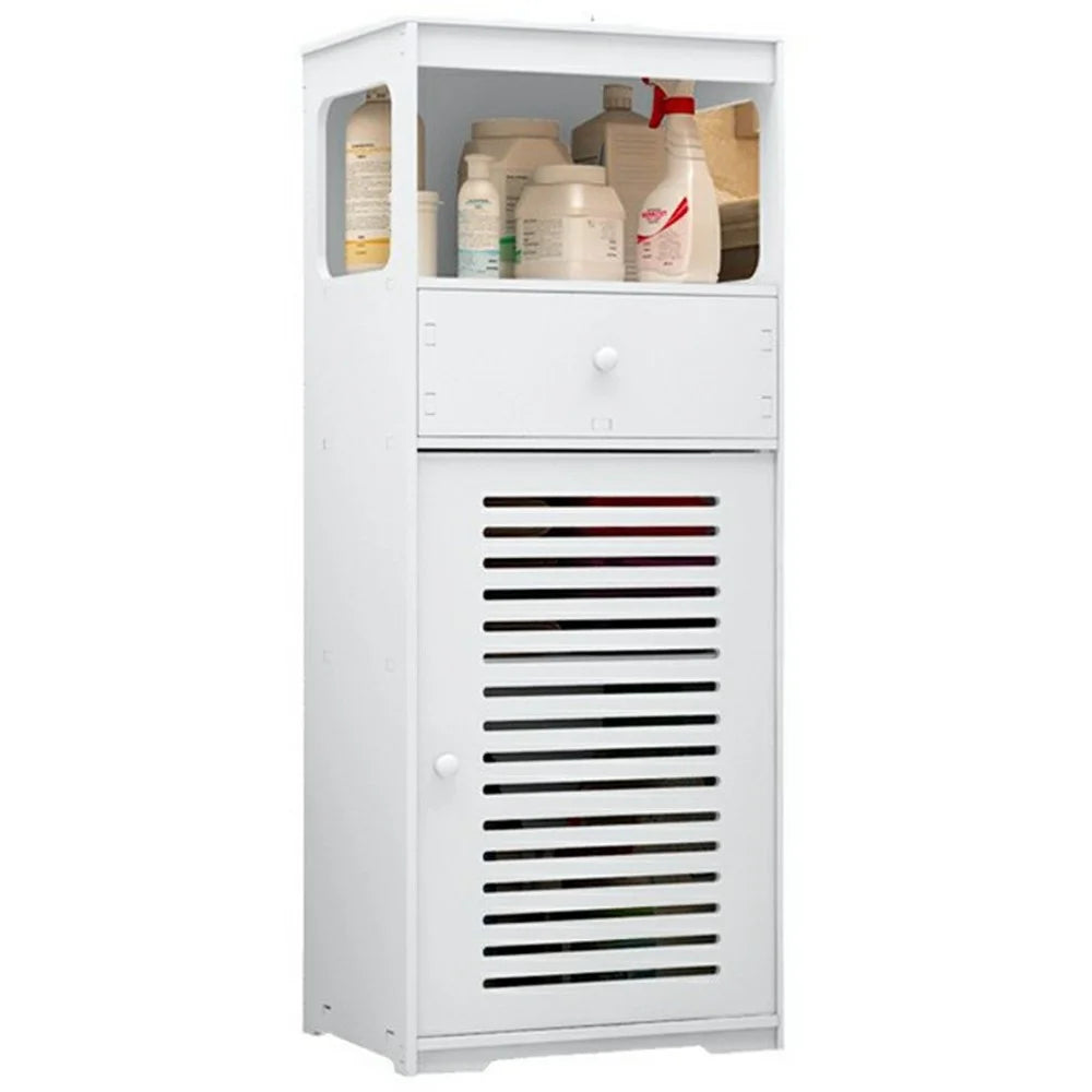 Multi-Tier Bathroom Storage Cabinet PVC Floor Standing Shelf with Drawer - 1