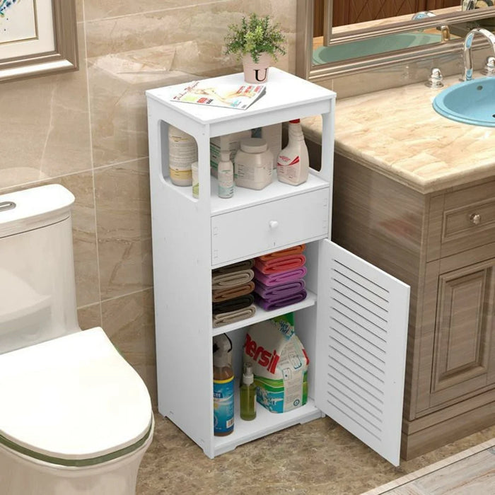 Multi-Tier Bathroom Storage Cabinet PVC Floor Standing Shelf with Drawer - 2