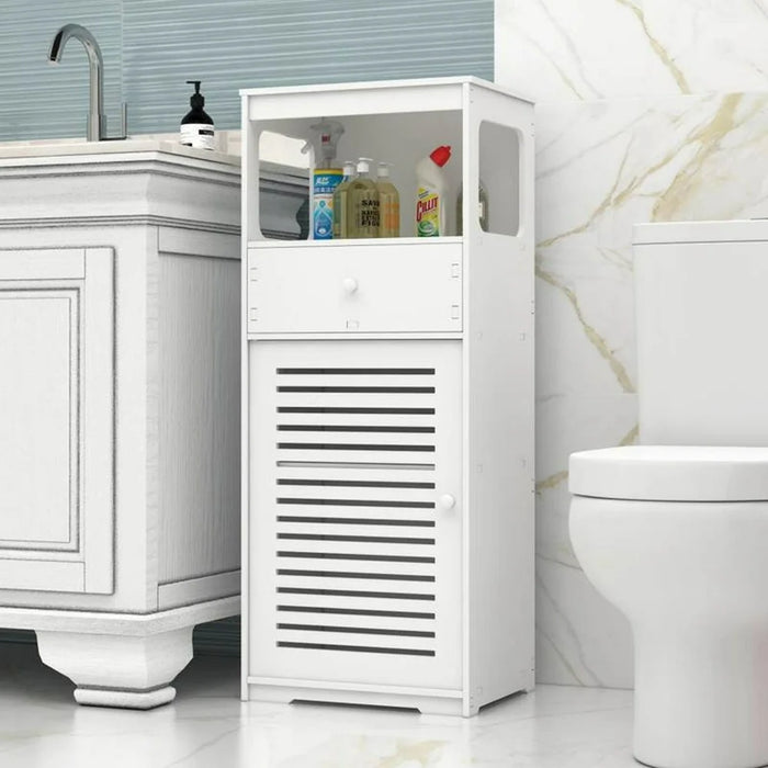 Multi-Tier Bathroom Storage Cabinet PVC Floor Standing Shelf with Drawer - 3
