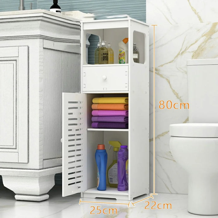 Multi-Tier Bathroom Storage Cabinet PVC Floor Standing Shelf with Drawer - 5