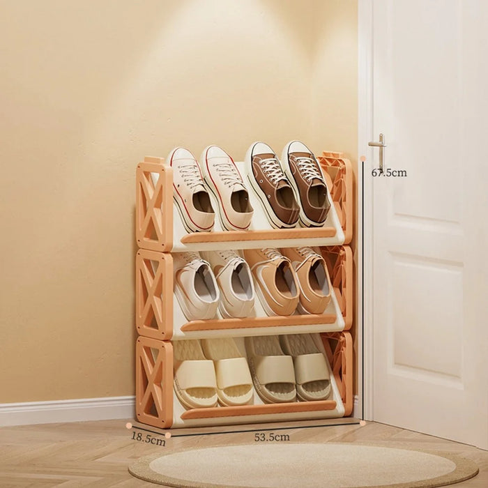 3 Layer Plastic Shoe Rack Space Saving Entryway Organizer Large Capacity Indoor Hallway Storage Shelf - Cream - 1